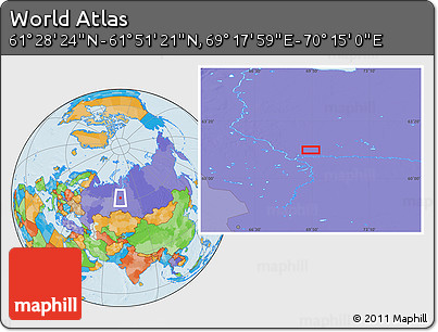 Political Location Map of the Area around 61° 39' 52" N, 69° 46' 30" E