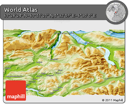 Physical 3D Map of the Area around 61° 39' 52" N, 6° 1' 30" E