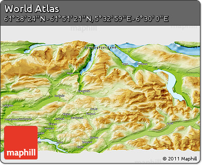 Physical 3D Map of the Area around 61° 39' 52" N, 6° 1' 30" E