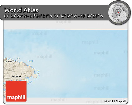 Shaded Relief 3D Map of the Area around 61° 39' 52" N, 71° 19' 29" W