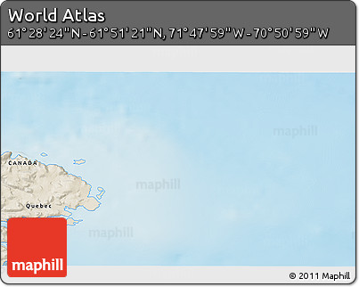Shaded Relief 3D Map of the Area around 61° 39' 52" N, 71° 19' 29" W