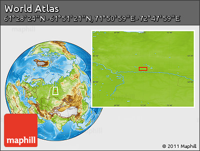 Physical Location Map of the Area around 61° 39' 52" N, 72° 19' 29" E