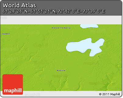 Physical 3D Map of the Area around 61° 39' 52" N, 73° 10' 30" E