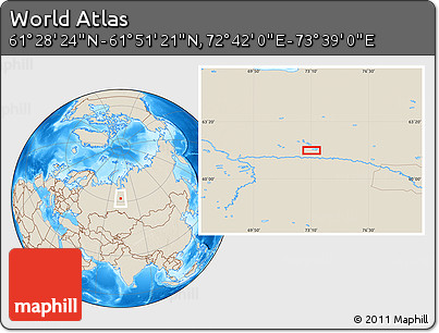 Shaded Relief Location Map of the Area around 61° 39' 52" N, 73° 10' 30" E