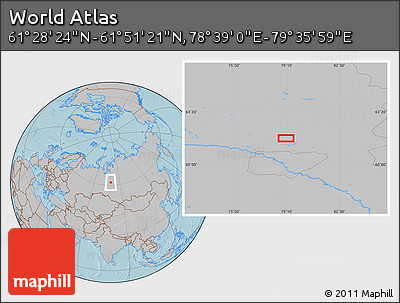 Gray Location Map of the Area around 61° 39' 52" N, 79° 7' 30" E, hill shading