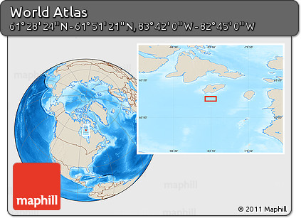 Shaded Relief Location Map of the Area around 61° 39' 52" N, 83° 13' 29" W