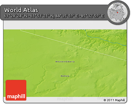 Physical 3D Map of the Area around 61° 39' 52" N, 85° 4' 29" E