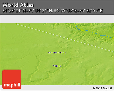 Physical 3D Map of the Area around 61° 39' 52" N, 85° 4' 29" E