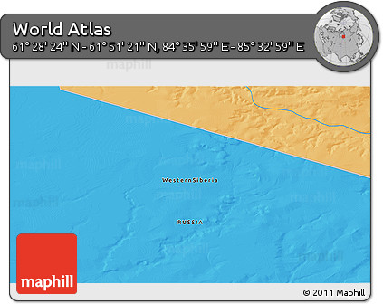 Political 3D Map of the Area around 61° 39' 52" N, 85° 4' 29" E