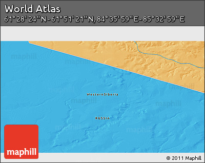 Political 3D Map of the Area around 61° 39' 52" N, 85° 4' 29" E