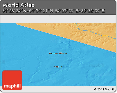 Political 3D Map of the Area around 61° 39' 52" N, 85° 4' 29" E