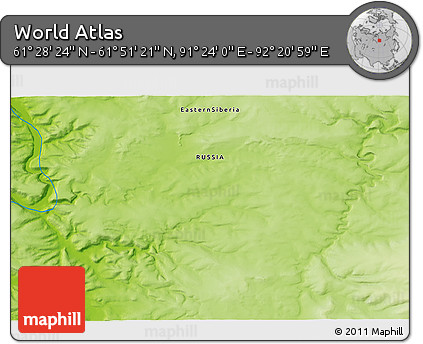 Physical 3D Map of the Area around 61° 39' 52" N, 91° 52' 30" E