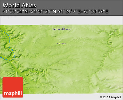 Physical 3D Map of the Area around 61° 39' 52" N, 91° 52' 30" E