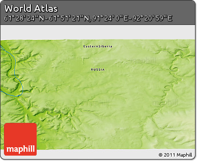 Physical 3D Map of the Area around 61° 39' 52" N, 91° 52' 30" E