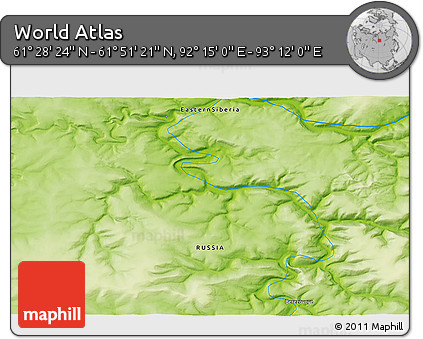 Physical 3D Map of the Area around 61° 39' 52" N, 92° 43' 29" E
