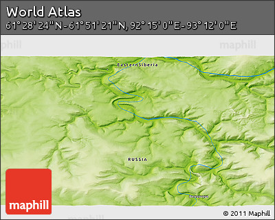 Physical 3D Map of the Area around 61° 39' 52" N, 92° 43' 29" E