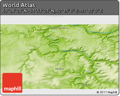 Physical 3D Map of the Area around 61° 39' 52" N, 92° 43' 29" E
