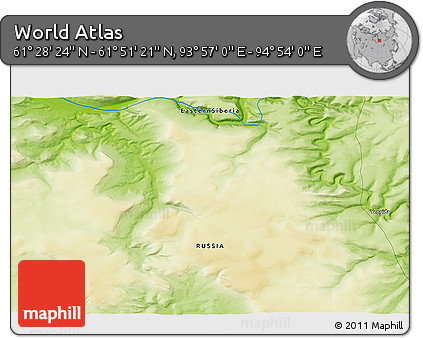 Physical 3D Map of the Area around 61° 39' 52" N, 94° 25' 30" E