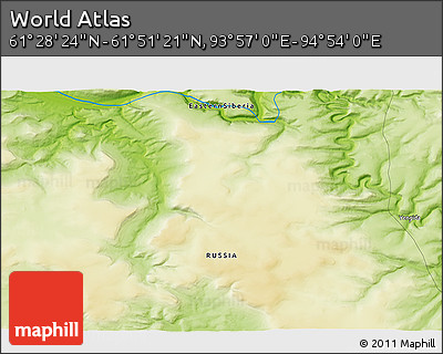 Physical 3D Map of the Area around 61° 39' 52" N, 94° 25' 30" E