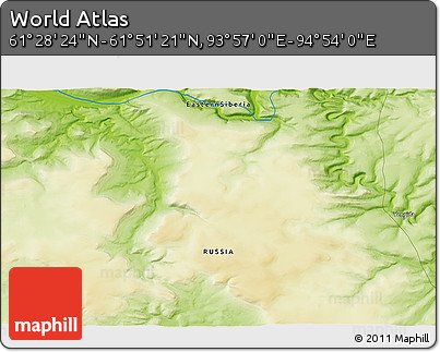 Physical 3D Map of the Area around 61° 39' 52" N, 94° 25' 30" E