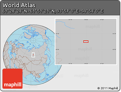 Gray Location Map of the Area around 61° 39' 52" N, 94° 25' 30" E
