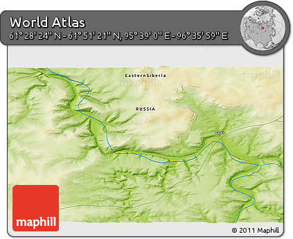 Physical 3D Map of the Area around 61° 39' 52" N, 96° 7' 30" E
