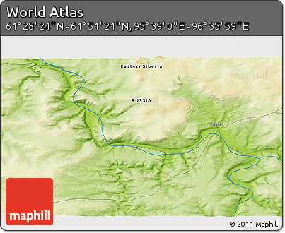 Physical 3D Map of the Area around 61° 39' 52" N, 96° 7' 30" E