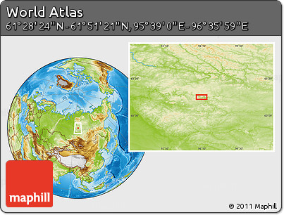 Physical Location Map of the Area around 61° 39' 52" N, 96° 7' 30" E