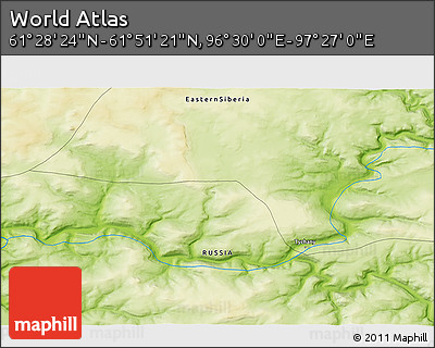 Physical 3D Map of the Area around 61° 39' 52" N, 96° 58' 29" E