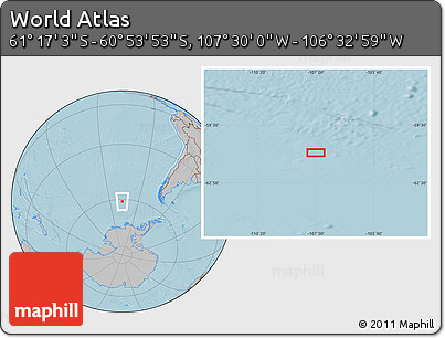 Gray Location Map of the Area around 61° 5' 28" S, 107° 1' 30" W, hill shading