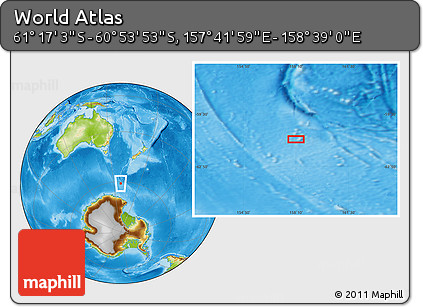 Physical Location Map of the Area around 61° 5' 28" S, 158° 10' 30" E