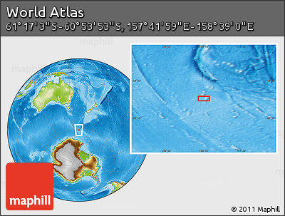 Physical Location Map of the Area around 61° 5' 28" S, 158° 10' 30" E