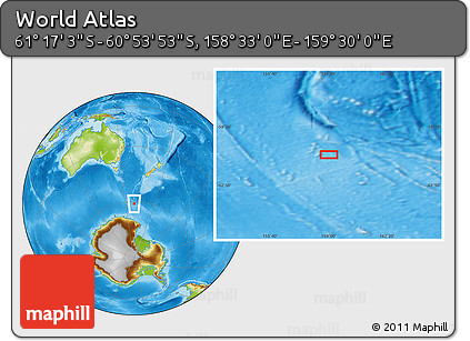 Physical Location Map of the Area around 61° 5' 28" S, 159° 1' 30" E
