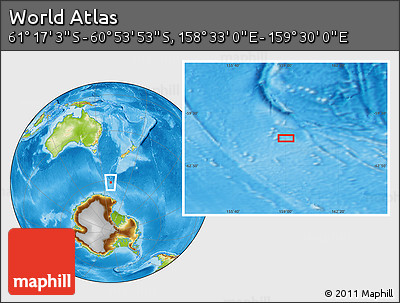 Physical Location Map of the Area around 61° 5' 28" S, 159° 1' 30" E