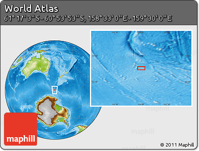 Physical Location Map of the Area around 61° 5' 28" S, 159° 1' 30" E