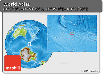 Physical Location Map of the Area around 61° 5' 28" S, 160° 43' 29" E