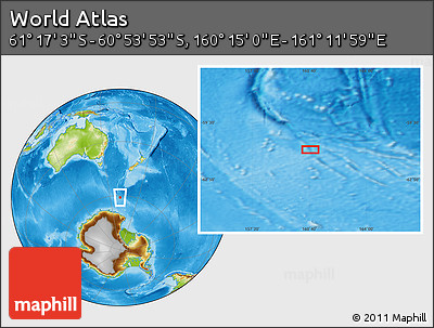Physical Location Map of the Area around 61° 5' 28" S, 160° 43' 29" E