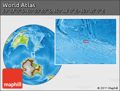 Physical Location Map of the Area around 61° 5' 28" S, 163° 16' 30" E