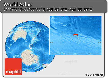 Shaded Relief Location Map of the Area around 61° 5' 28" S, 164° 7' 30" E