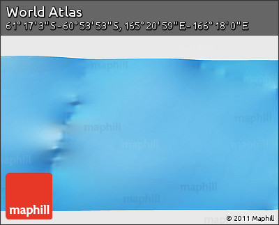 Physical 3D Map of the Area around 61° 5' 28" S, 165° 49' 29" E