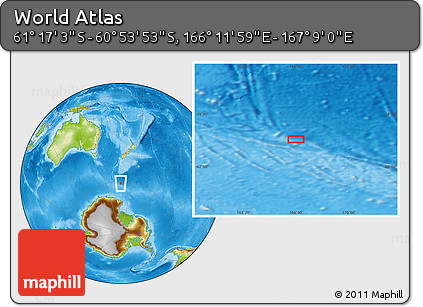 Physical Location Map of the Area around 61° 5' 28" S, 166° 40' 30" E