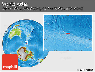 Physical Location Map of the Area around 61° 5' 28" S, 166° 40' 30" E