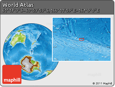 Physical Location Map of the Area around 61° 5' 28" S, 166° 40' 30" E