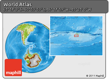Physical Location Map of the Area around 61° 5' 28" S, 45° 49' 30" W