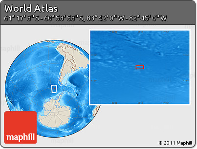 Shaded Relief Location Map of the Area around 61° 5' 28" S, 83° 13' 29" W