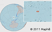 Gray Location Map of the area around 61° 5' 28" S, 91° 43' 29" W, hill shading