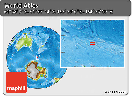 Physical Location Map of the Area around 61° 46' 42" S, 164° 7' 30" E