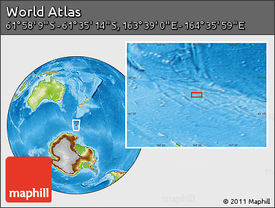 Physical Location Map of the Area around 61° 46' 42" S, 164° 7' 30" E