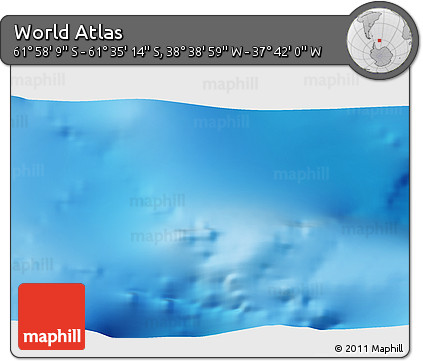 Shaded Relief 3D Map of the Area around 61° 46' 42" S, 38° 10' 29" W