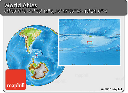 Physical Location Map of the Area around 61° 46' 42" S, 45° 49' 30" W